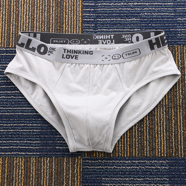4pcs Men's Hello Belted Letter Briefs Mid Rise Breathable Cotton Underwear